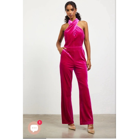 Skies Are Blue Jumpsuit Womens Large Magenta Velvet Stretch Halter Formal Y2K - Picture 1 of 11